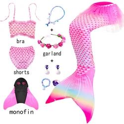 Kids Girls Swimming Mermaid Tail Cosplay Swimsuit Bikini Bathing Suit Children Party Can Add Monofin for Pool