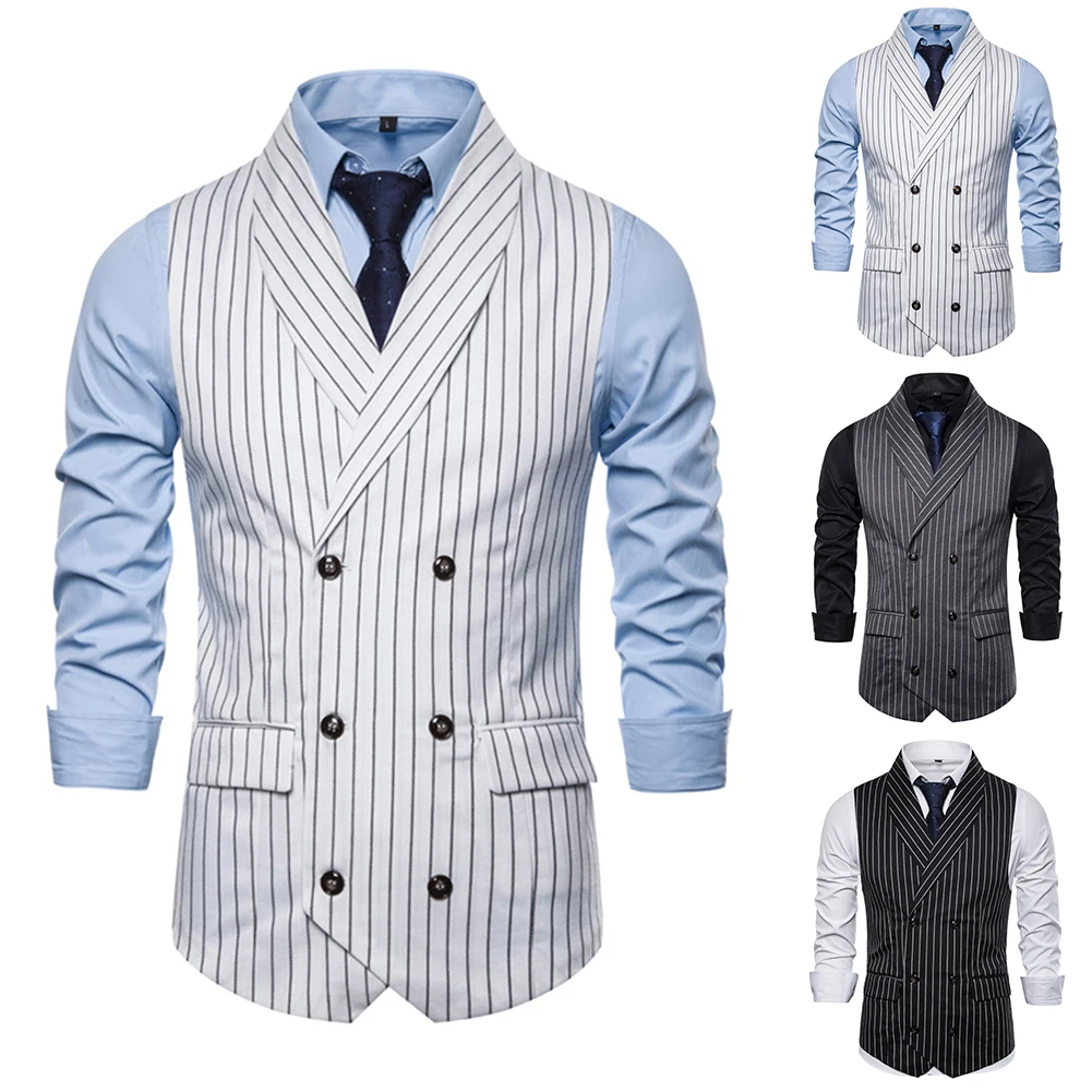 Description Picture 3 of itemMen's Lapel Vest  Retro Striped Button Waistcoat Jacket  Formal Sleeveless  Suitable for Wedding and Business events