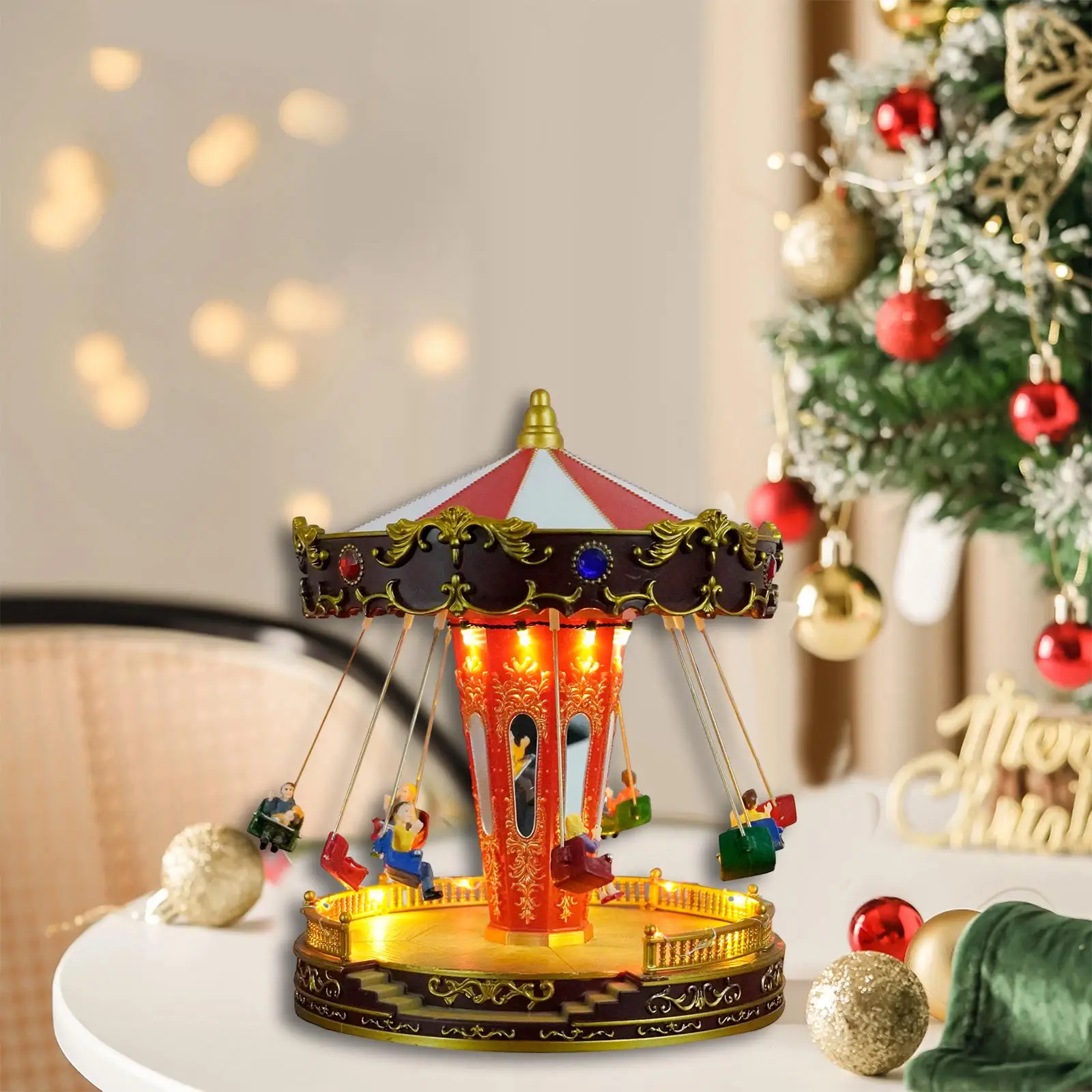 LED Christmas Carousel Decoration Music Box Animated Musical Carousel for Birthday Anniversary Valentine's Day Christmas Kids