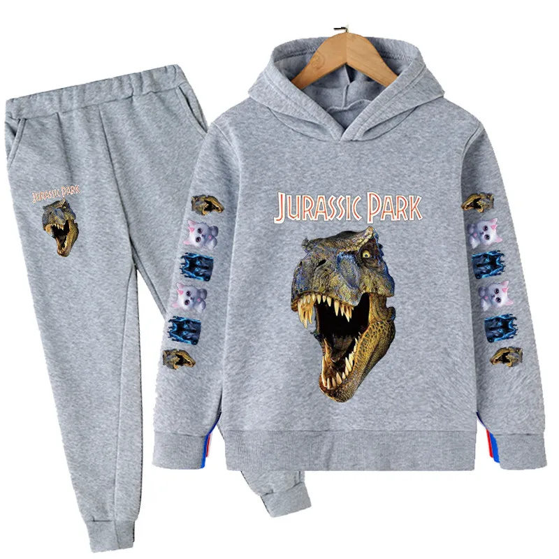 New Summer Baby Jurassic Park 3 Dinosaur Clothes Suit Bambini Ragazzi E Ragazze Felpe Con Cappuccio Pantaloni 2 Pezzi Set Abbigliamento Tute Per Bambi