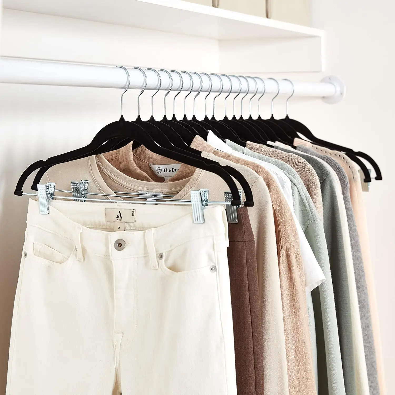 Velvet, Non-Slip Closet Skirt Clothes Hangers with Clips, Pack of 24, Black/Silver 6