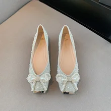 

Women Shoes Flats Square Toe Summer Mules Slip-on Slippers Pearl Luxury Designer Shoes Low Heel Casual Ladies Shoes Loafers