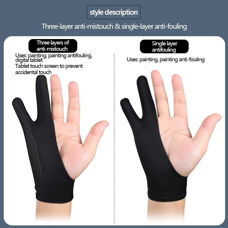 3 Sizes Two Finger Anti-fouling Glove For Artist Drawing & Pen