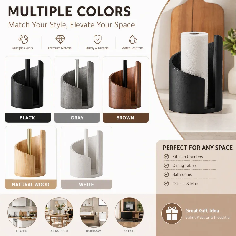 Mountain-Shaped Wooden Paper Towel Holder, Solid Wood Kitchen Roll - Image 2