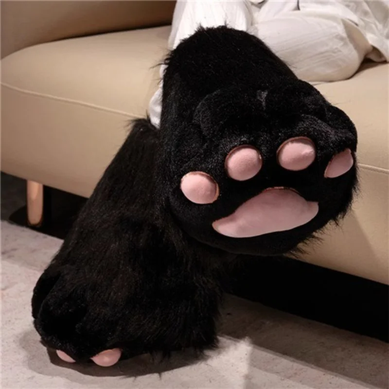 Ultra Soft Plush Fursuit-KIG Paw Pad Slippers Anti-Skid Slip-On Indoor Shoes with Hoof Detail Warm Winter Footwear for Men Women