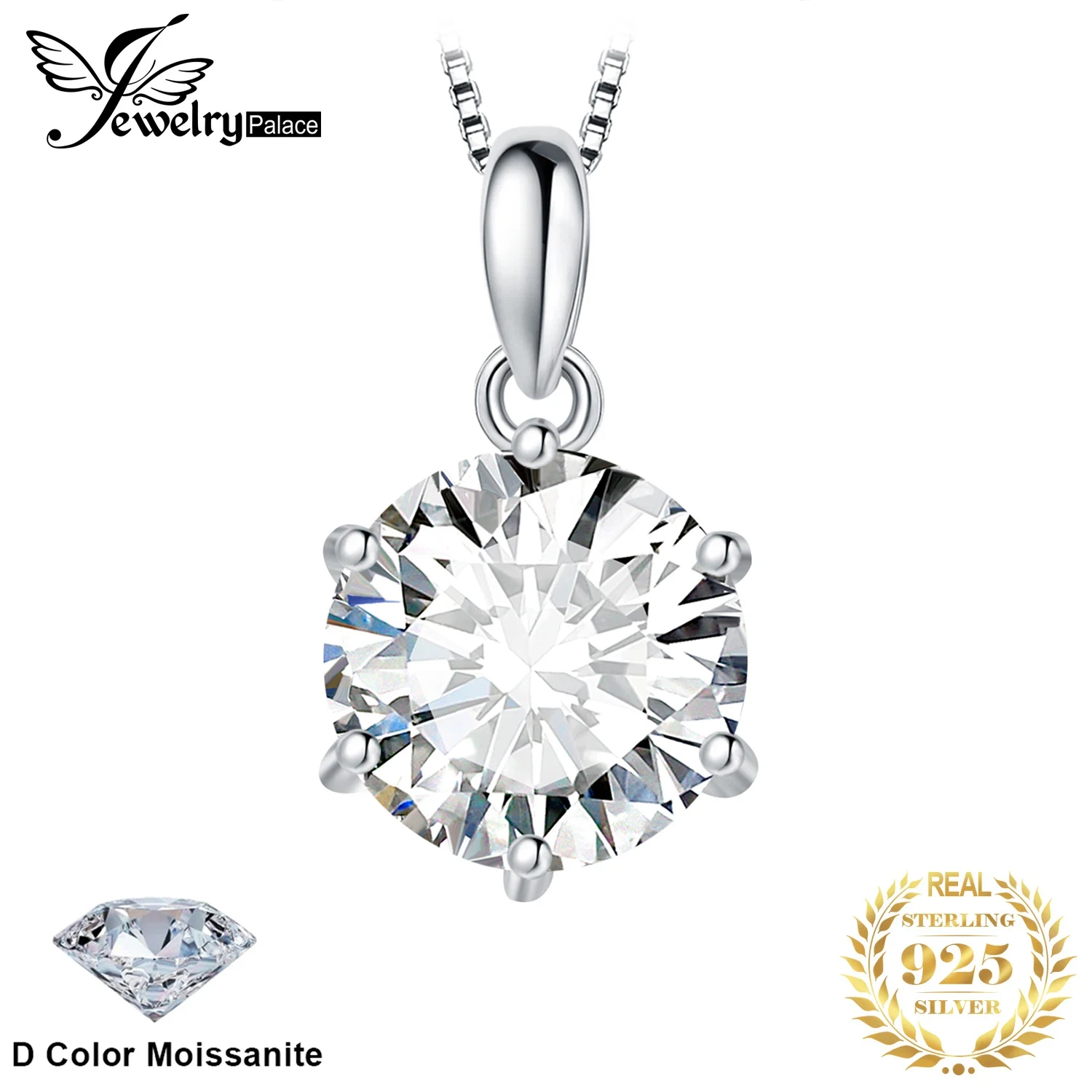 Silver Necklace JewelryPalace Moissanite D Color 1ct 1.5ct 2ct 3ct Round 925 Sterling Silver Pendant Necklace For Woman No Chain