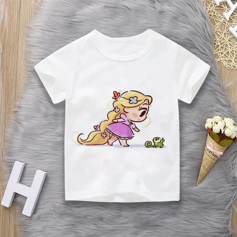 Unisex Summer Children's Clothing Princess Cute Cartoon Boy And Girl T-shirt Aesthetics Fun Kid Top Crew Neck White Short Sleeve 3