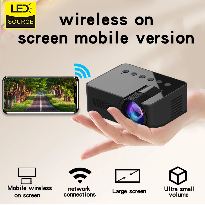 

YT100 miniature mobile phone projector portable, high-definition, large-screen LED, manual focus charging treasure power supply