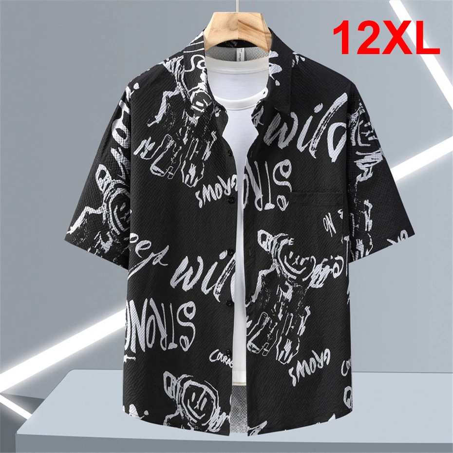 

2024 Summer Hawaiian Shirt Men Plus Size 12XL 11XL Shirts Casual Fashion Summer Short Sleeve Shirt Male Big Size 12XL