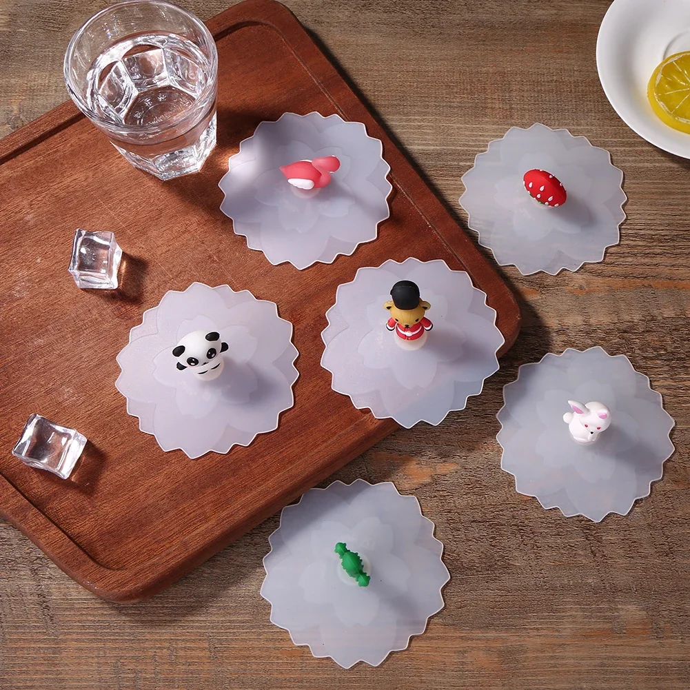 Cute Silicone Cup Cover High Temperature Resistance Sealed Cups Lids Tea Mug Cups Suction Seal Cap Diameter10 cup cover