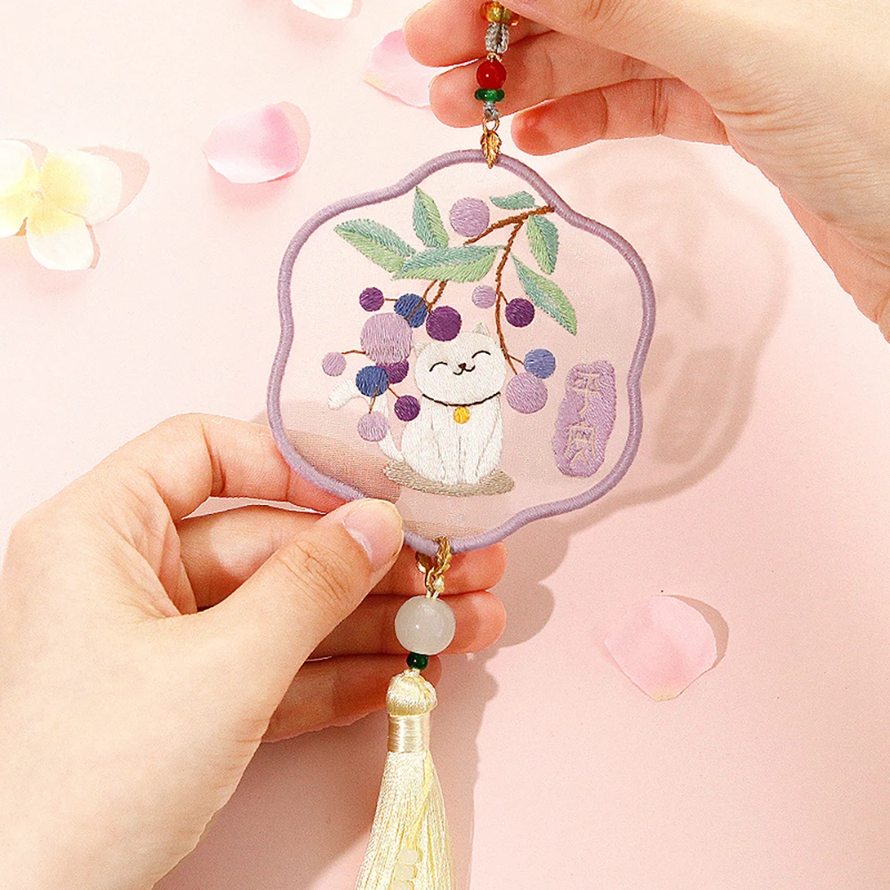 Handmade Embroidered Amulet DIY Needlework Easy Embroidery Kit Sewing Cloth Material kit Car Pendant embroidery set embroidery kits handmade accessories