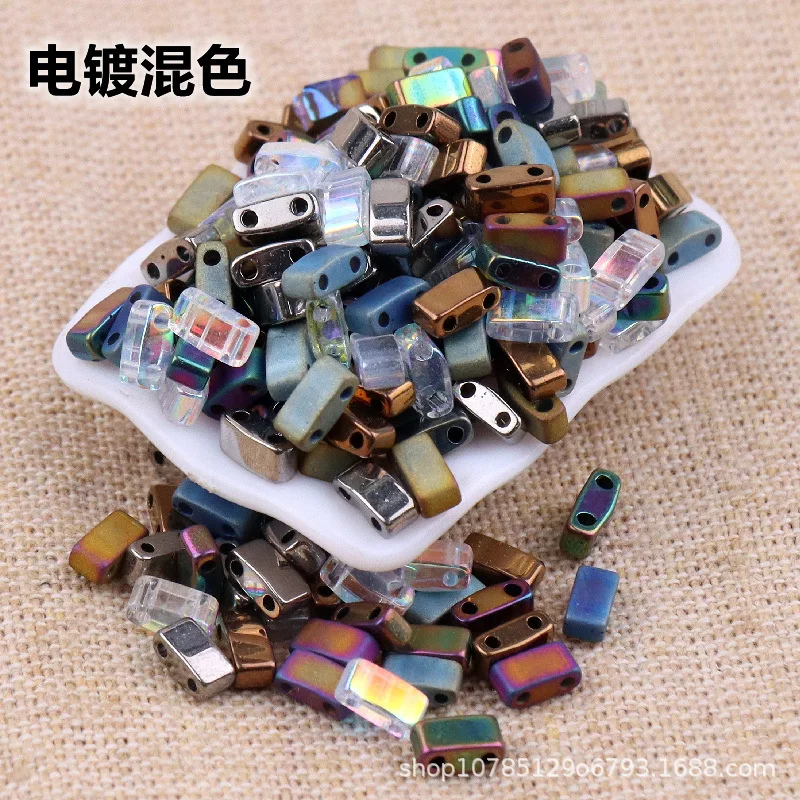 2.5X5mm 하프리프트 더블홀 유리 쌀알 비즈, 바로크 DIY 비즈, 액세서리용 루즈 비즈