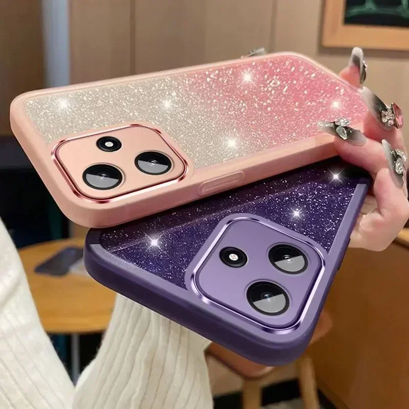 Glitter Phone Case with Built-in Lens Protection Film