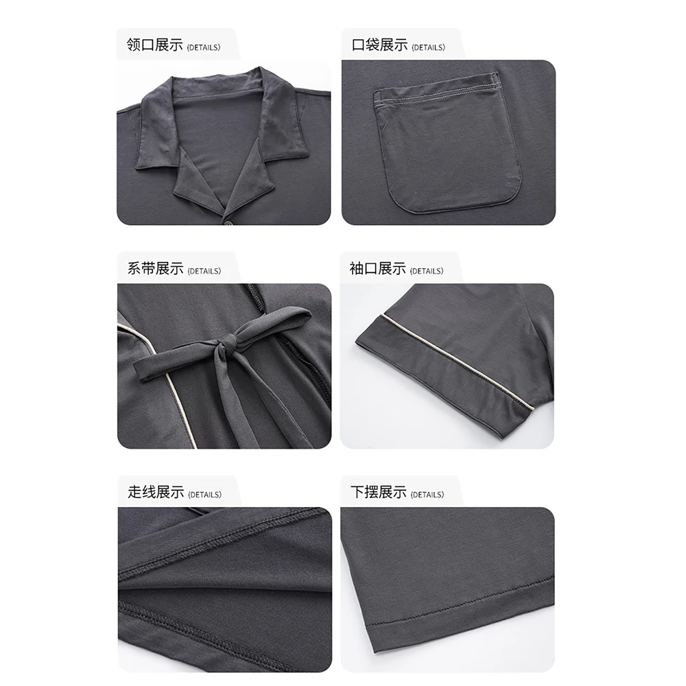 Spring Summer Modal Men 3pcs Solid Pajamas Set Big Size 4XL Man Long Bathrobe Short Sleeve Sleepwear+Elastic Shorts+Pajama Pants