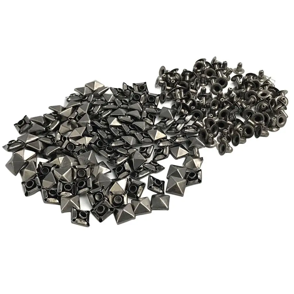100 Sets Metal Pyramid Square Stud Spikes Rivets DIY Bag Shoes Leather Craft
