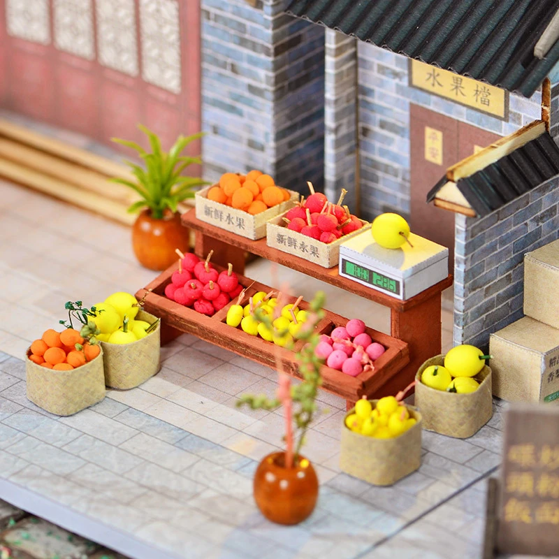 DIY Wooden Doll Houses Fruit Store Casa Mniature Building Kits with Furniture Led Trading Dollhouse for Adults Gifts 3