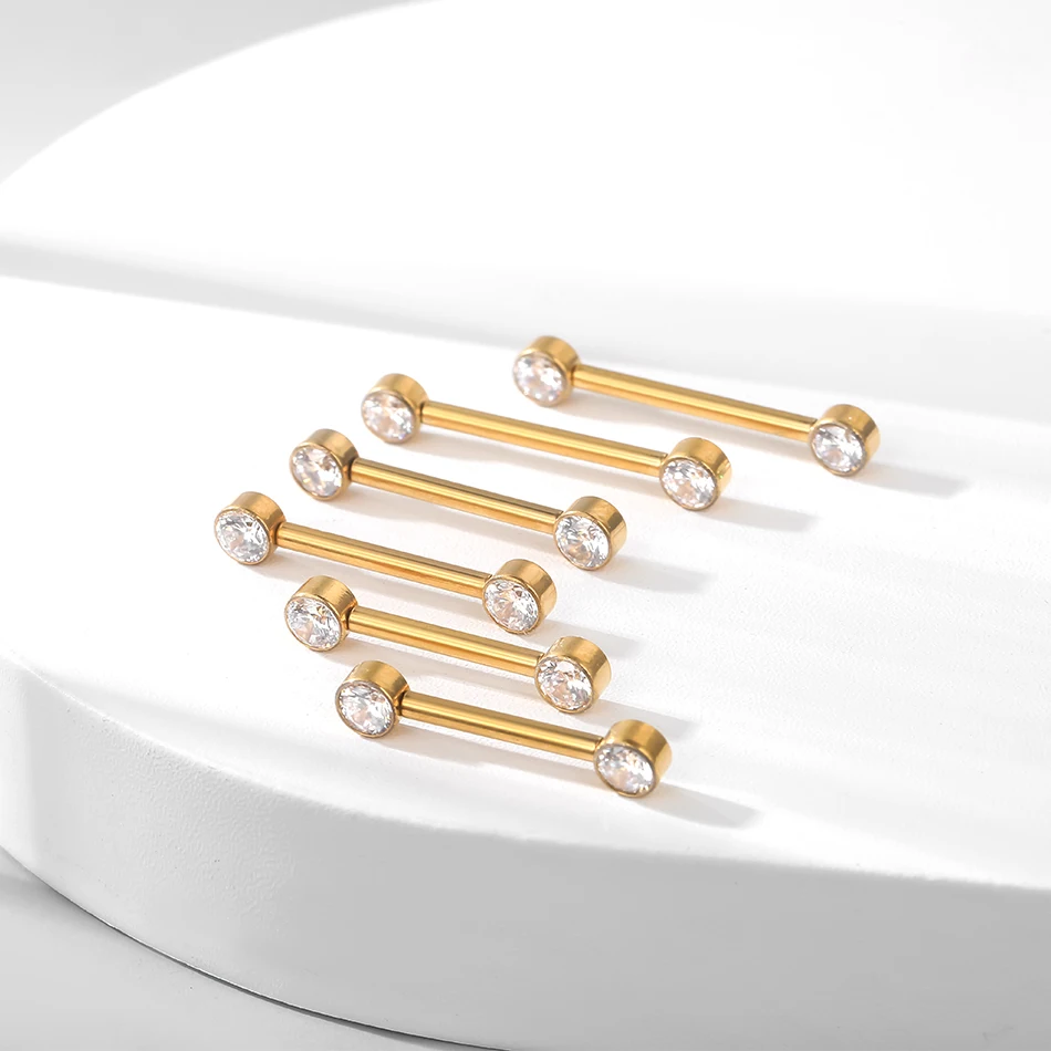 Titanium Internally Threaded Nipple Barbell with CZ Accents - Women's Body Jewelry