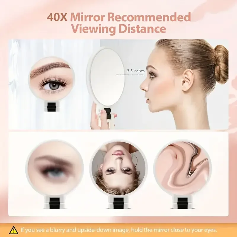 40X Magnification Dual-Sided Handheld Mirror with 360° Adjustable Stand & Travel Case - Foldable Makeup Mirror for Precision