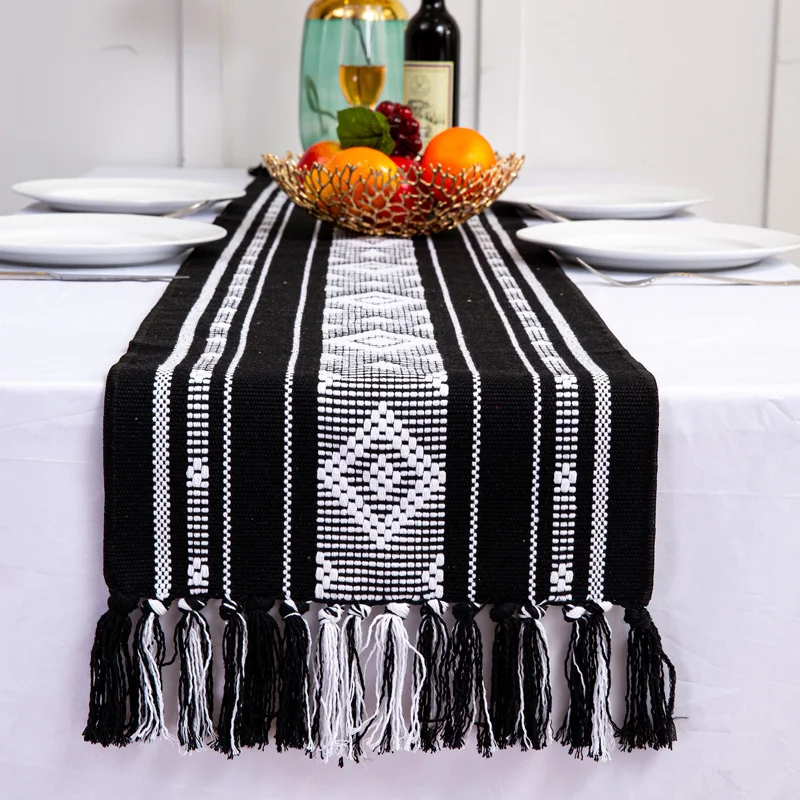 

Boho Table Runner with Tassel Natural Cotton Woven Table Runners for Modern Farmhouse Bedroom Home Party Dining Table décoration