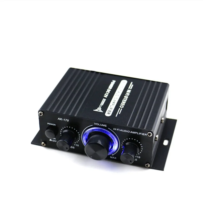 

AK170 Mini Digital Power Audio Car Amplifier Blue Light Stereo Audio Amplifier for Home Theater Club Party Music 200W x2
