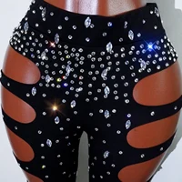 rhinestHollow Out Sexy Black Women Bodysuit pants Sets Long Sleeve Turtleneck Bodysuits Clubwear Costumes Stars Hot Singer Stage - Image 5