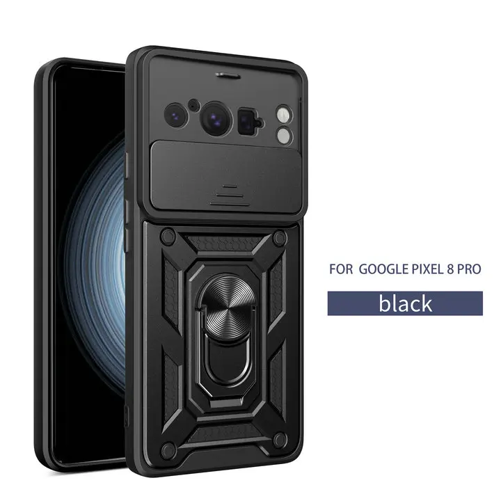 Magnetic Back Case with Armor Camera Slide Ring Cover