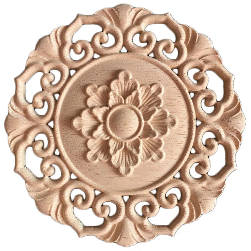 

12 см резьба из натурального дерева аппликация деревянные статуэтки ремесла углы Неокрашенная круглая рама настенная дверь мебель резьба по дереву Декор