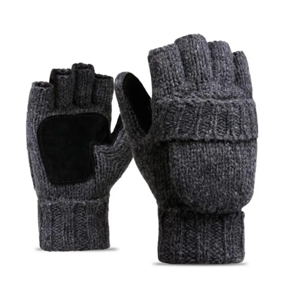 

Плотные мужские перчатки без пальцев унисекс, мужские шерстяные зимние теплые варежки с открытыми пальцами, вязаные теплые перчатки с откидной крышкой