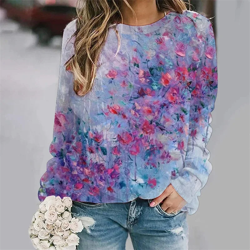 thumbnail image 1 of Nueva camiseta de manga larga con estampado gráfico de pintura al óleo para mujer, camiseta larga de calle con cuello redondo, camiseta holgada Y2k, 1 of 5