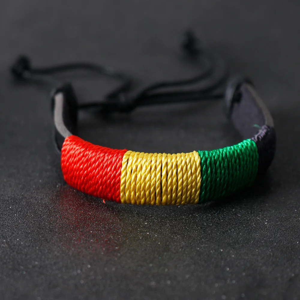 Braided Leather Bracelets Jamaica Reggae multilayer adjustable red yellow green weave Wristband Punk Hiphop Jewelry accessories braided leather bracelets