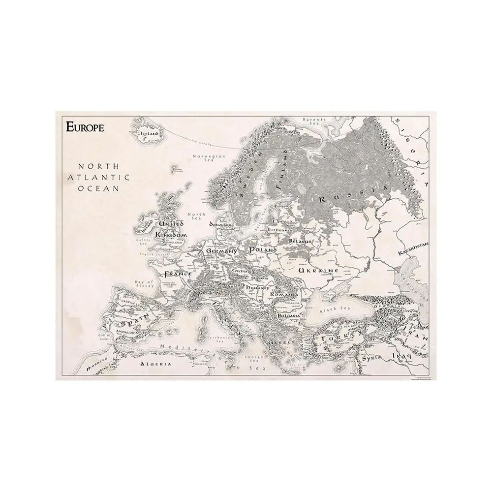 150x225cm Simple Europe Map Vintage Painting Black White Non-woven Decor World Map Wall Art for Office Home School Decoration