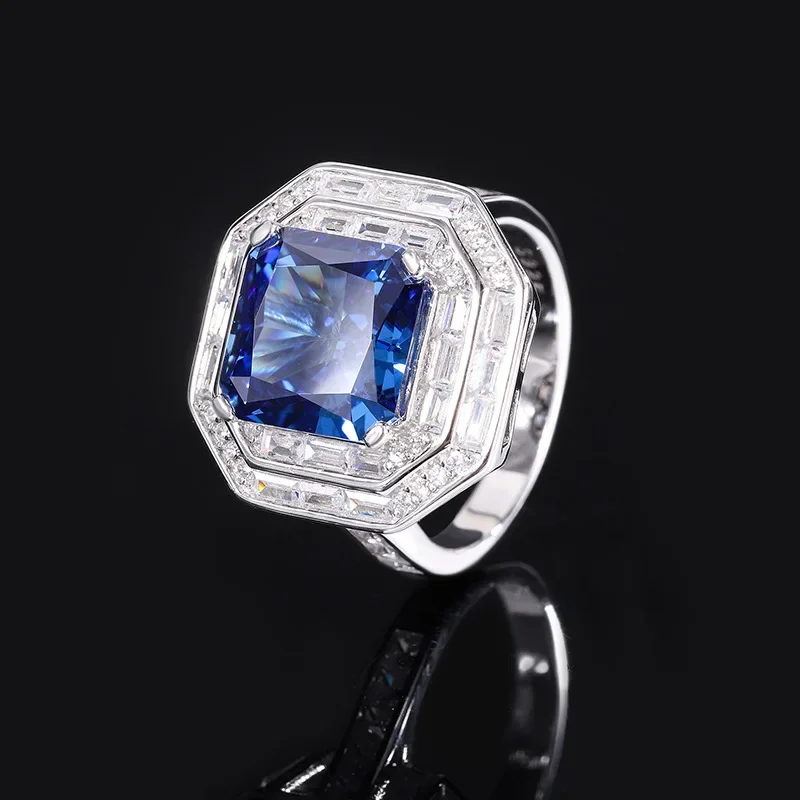 S925 Silver High Carbon Diamond Explosion Flash Ice Cut Princess Plaza 10 * 10 Luxury Ring Wedding Jewelry