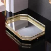 European Glass Metal Storage Tray Gold Decor Luxury Home Decor Jewelry Display Living Room Mirror Glass Tea Tray Table Storage 5