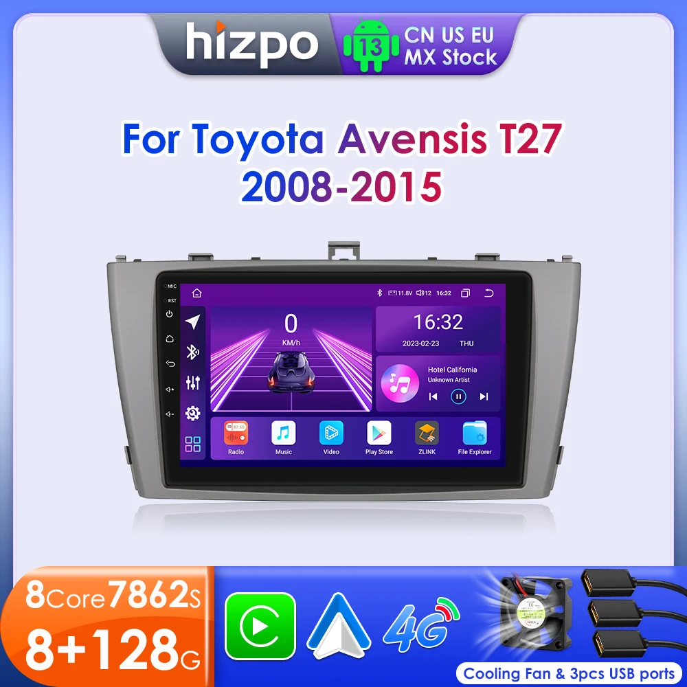 Hikity 2 64GB Android 15 Autoradio für Toyota Avensis T27 2008