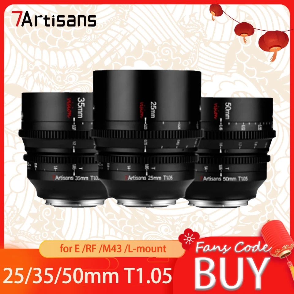 7 Artigiani 25Mm 35Mm 50Mm T1.05 Aps-C Obiettivo Cinematografico Ultra Lungo Con Messa A Fuoco Per Fotografia In Studio Con Supporto Sony E Fujifilm X