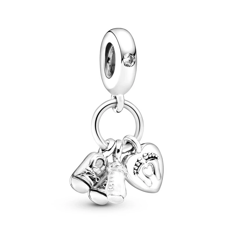 DIY Jewelry Blue Baby Bottle Shoes, Baby Carriage Charm Beads Making Fit Original 925 Sterling Silver Bracelet Necklace 2