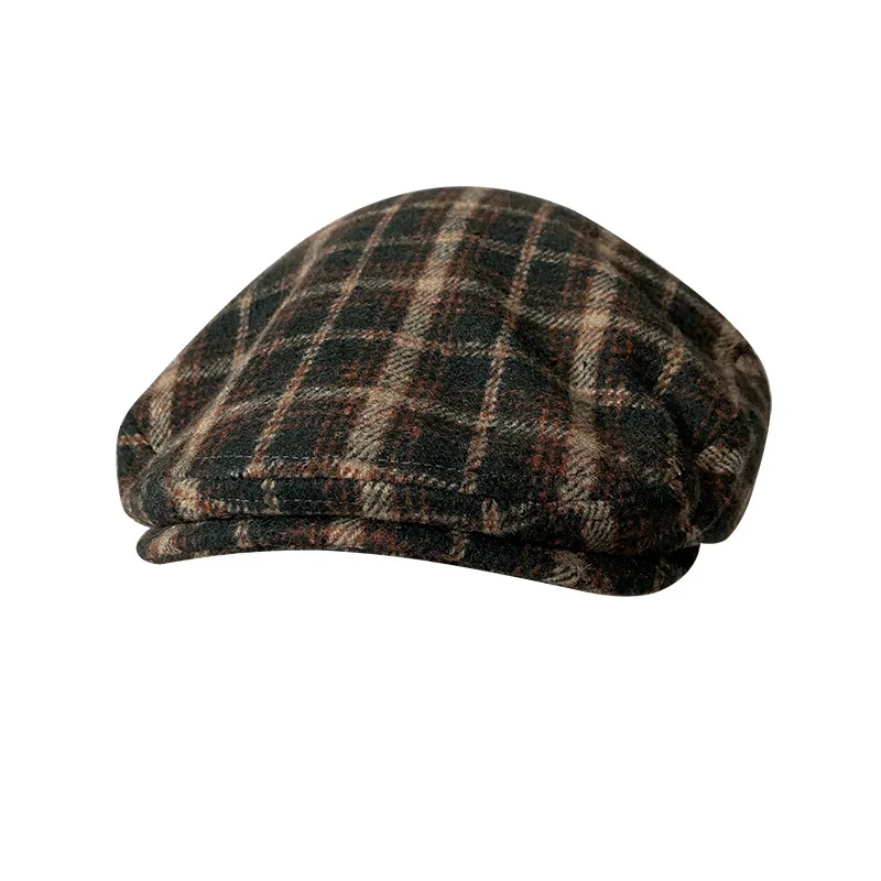 

New Brown Plaid Wool Berets Autumn Winter British Style Newsboy Beret Hat Retro England Hats Male Hats Peaked Painter Cap 29