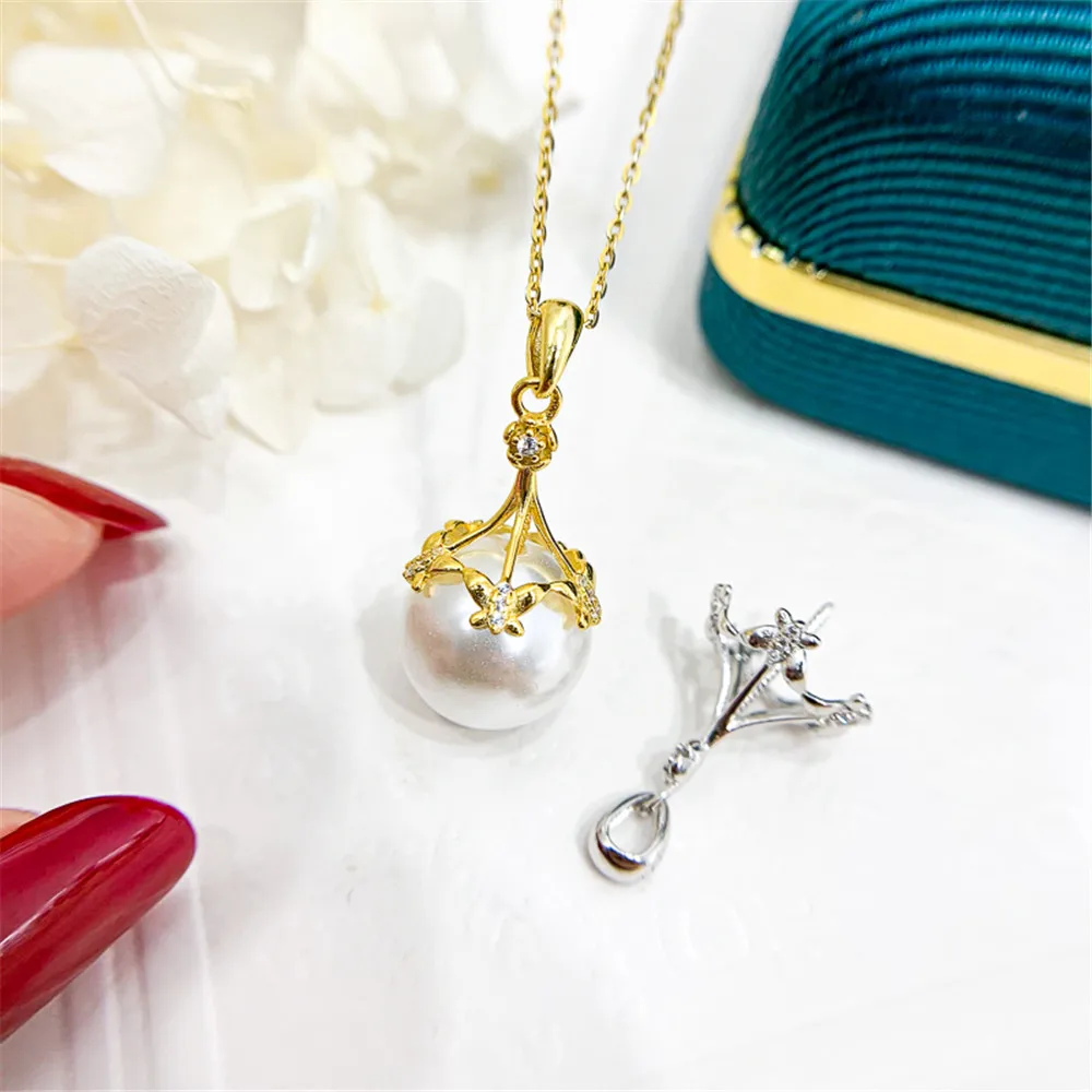 

DIY accessory S925 Sterling Silver Crown Plating K Gold Pendant Necklace Pendant with Empty Holder for Women's Necklace Pendant