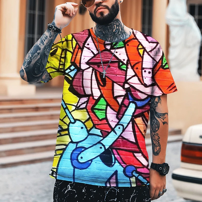 Pittura Graffiti da parete Stampa 3D da uomo T-shirt Leica in poliestere di alta qualità Comodo top di abbigliamento di marca da donna di grandi dimensioni 1