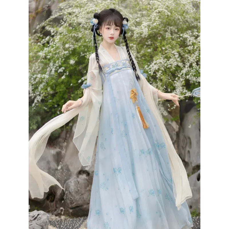 

Chinese Dress Hanfu Traditional Women's Clothing Chest Length Set Girl's Pink Blue Spring Summer Autumn Styles Cosplay Costumes