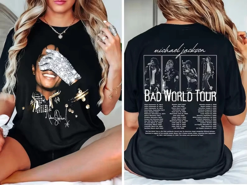 Sommermode Trendiges T-Shirt für Männer und Frauen Vintage-Top Michael Jackson Bad World Tour 1987 T-Shirt King of Pop Unisex Fan Geschenk