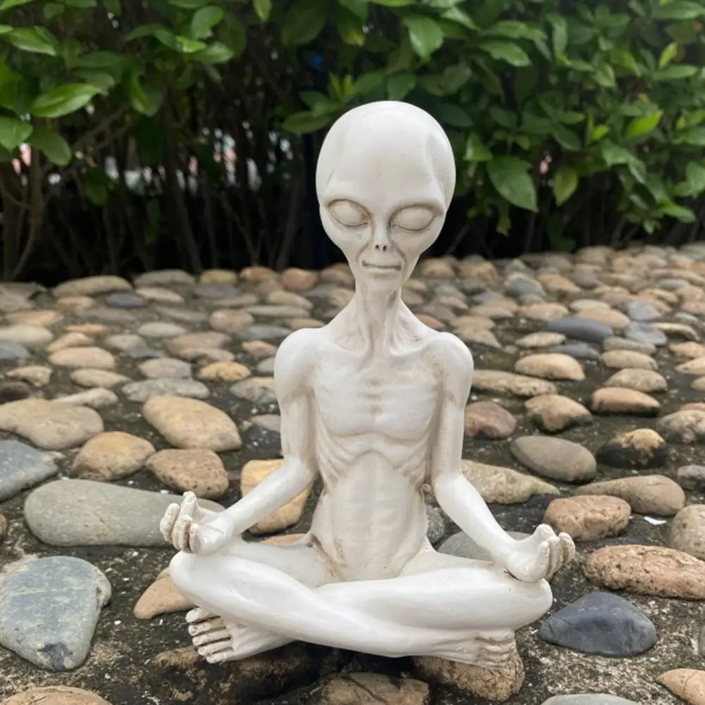 6.5" Yoga Aliens Figurine Meditating Sitting Resin Statue Sculpture Home Office Desktop Garden Decoration Ornament Christmas