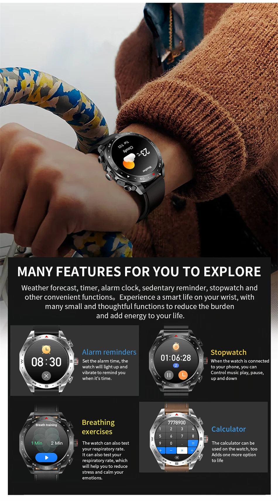 LIGE With Earbuds Bluetooth Headset Smartwatch Women Speaker Tracker Music Sport Watch Men Waterproof Smart Watch AMOLED Screen