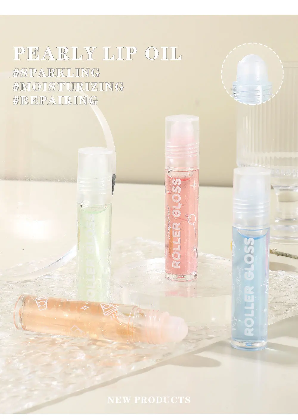 Description Picture 5 of itemMoisturizing Transparent Pearlescent Lip Oil Mirror Water Lip Gloss Blue Fine Shimmer Liquid Lipstick Makeup Non-sticky Lip Care