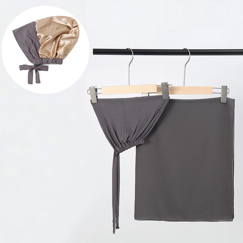 

2 pcs/set Chiffon Hijabs with Jersey Satin Cap Plain Turban for Woman Veil Muslim Islamic Silk Caps Scarf Solid Women's Hijabs