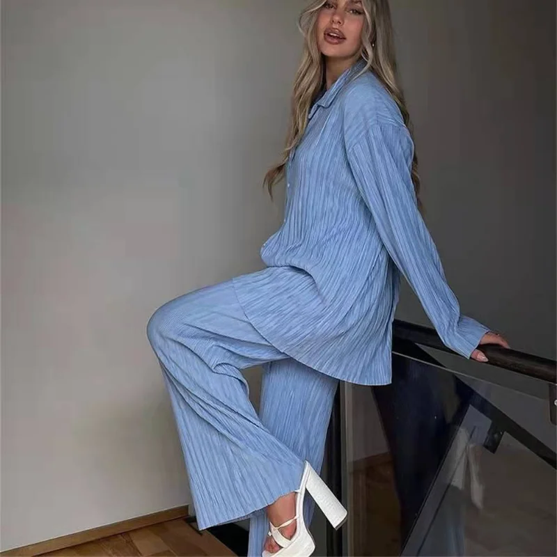 Two-Piece Street Tracksuit Set for Women, Long Sleeve Shirt, Tops and Wide Leg Pants, Elegant Sweatsuit, Fitness Outfits,