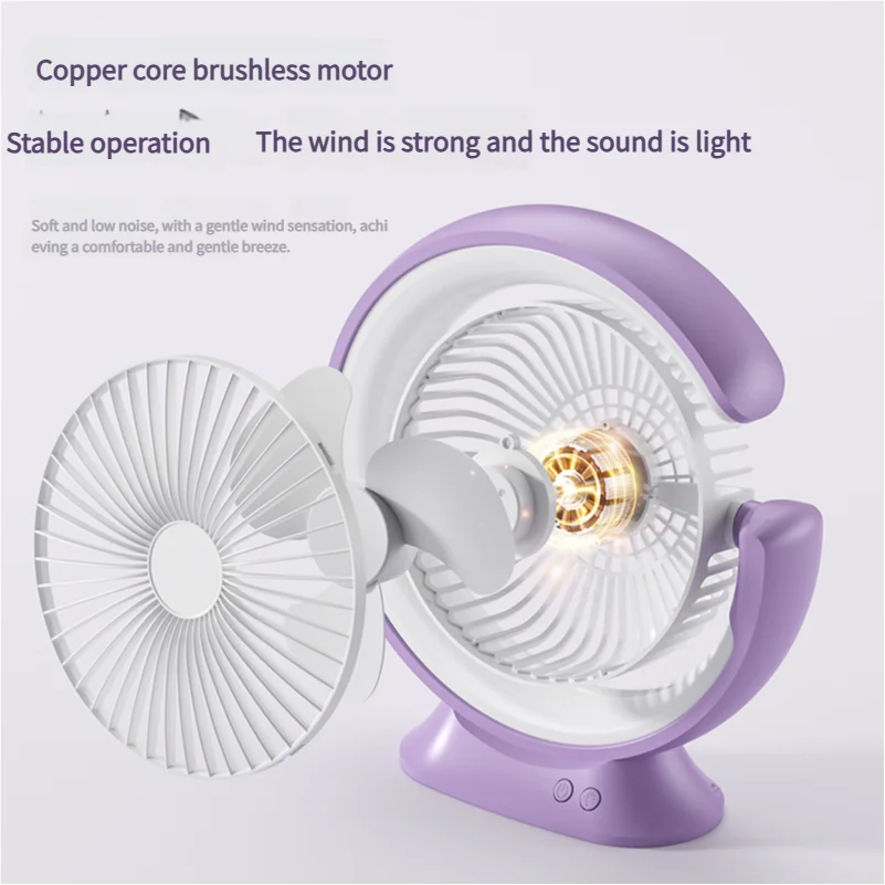New Design Hot Selling 2 in 1 Multifunctional Moon Shape Portable Adjustable Rechargeable 3 Speed Table Fan with LED Light