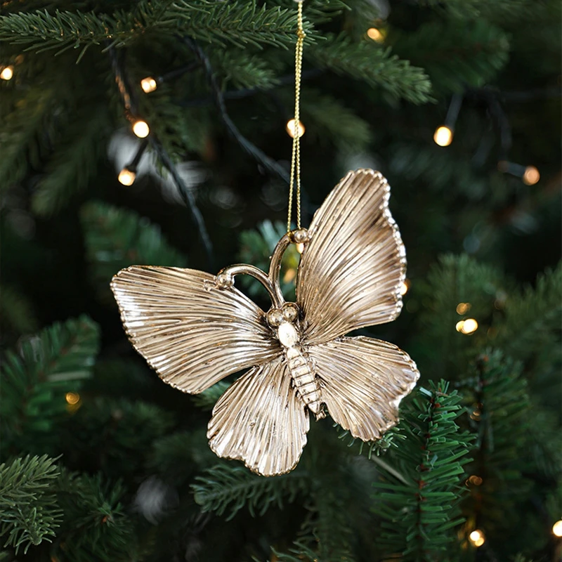 Christmas Gold Ornaments Elk Butterfly Angel Snowflake Plastic Pendants Xmas Tree Hanging Decoration for Home 2026 New Year Gift