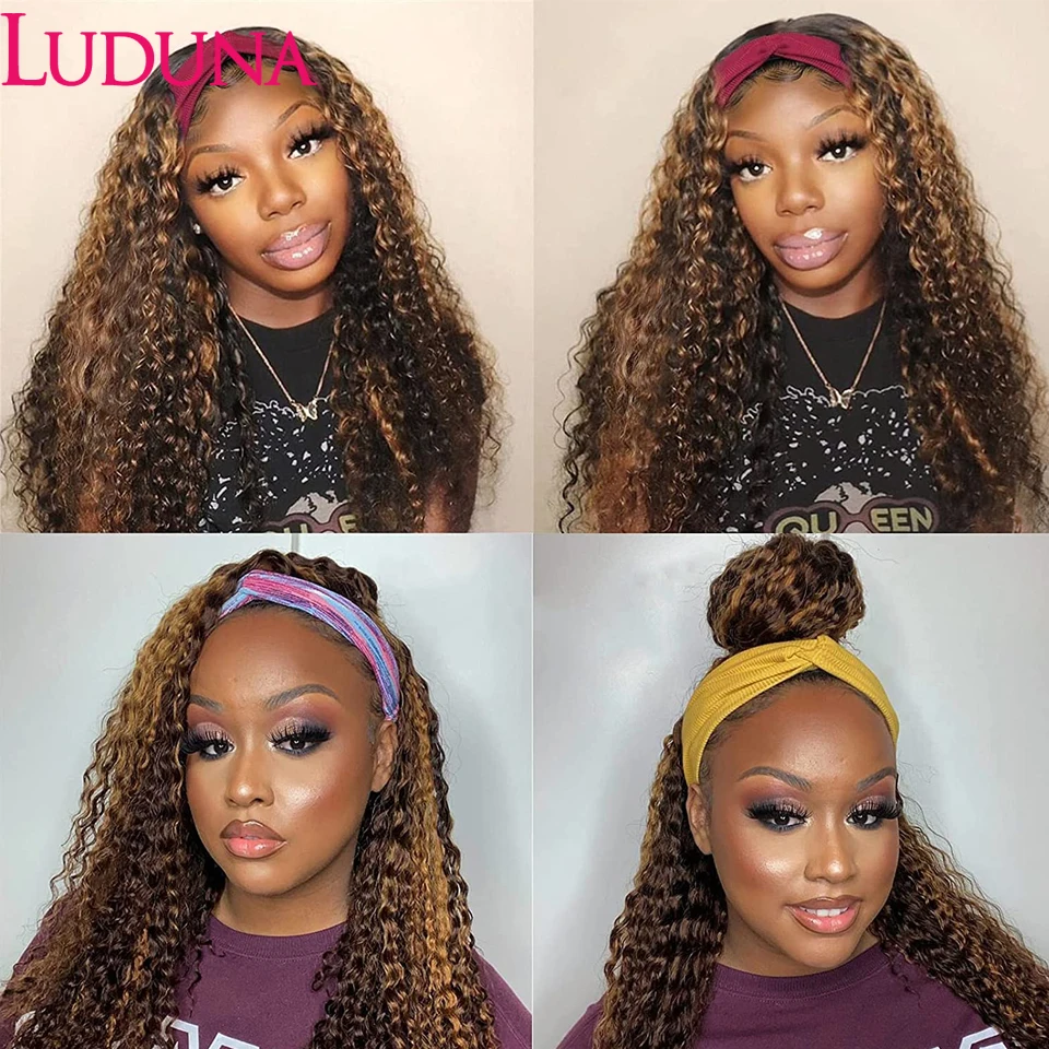 Headband Wig Human Hair Malaysian Water Wave Human Hair Wigs 180% Highlight Headband Wigs 8-30 Inch Curly