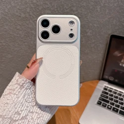 Leather Magnetic Phone Case - Luxury Shockproof Hard Protector Cover - iPhone 15 (White)